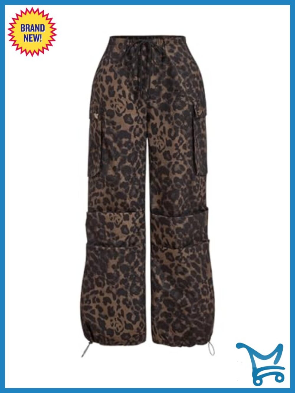 Cheetah Leopard Print Cargo Baggy Parachute Pants High Waist Wide Leg